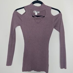 #12 Mauve Purple Cold Shoulder Ribbed Knit Long sleeve Sweater Top